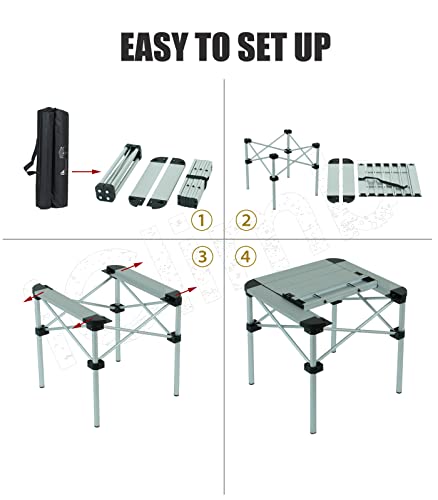 Iclimb Lightweight Stable Alu. Folding Square Table Roll Up Top With Carry Bag For Camping Picnic Backyards Bbq Camp Kitchen (Black, M) #TOP5