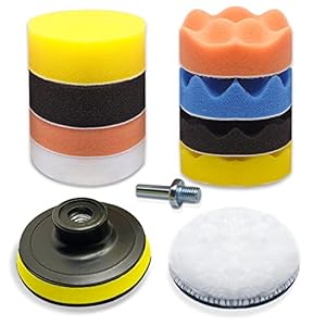 Esponja Pulir para Coche, Kit de Esponja de Pulido, Adaptador de Taladro y Almohadillas de Cera de Lana