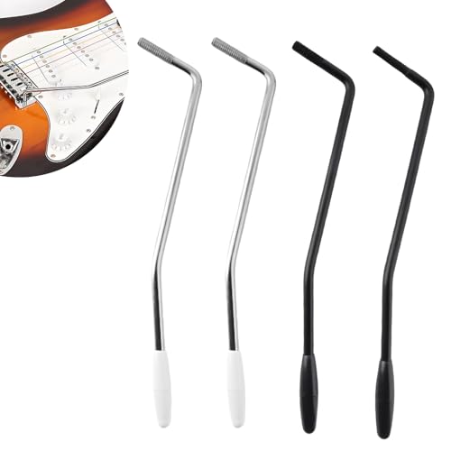 TWZKXC 4 Pcs 5mm/6mm Thread Tremolo Arm, Electric Guitar Whammy Bar with Tip Metal Single Tremolo Arm for Electric Guitar Tremolo System, Chrome Design(2 Pcs Silver 2Pcs Black)