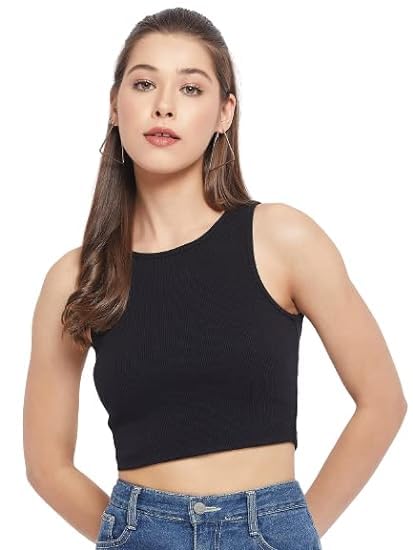 RZLECORT Casaul wear streachble Rib Sando Solid Fit Crop Top for Women and Girls-picture-21