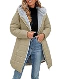 Wiepux Women's Winter Windproof Warm Fit Down Jacket with Soft Fur Lining - Winter Long Ski Coat for Commuting and Snow Adventures(Khaki,XXL)