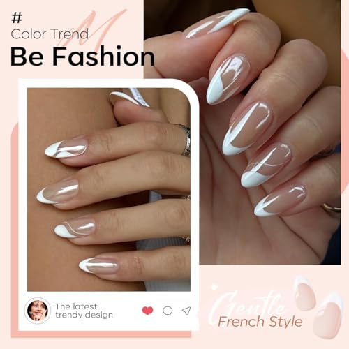 Image of modelones French Tip Gel Nail Polish Set 2 Pcs 15ml Milk White and Nude Pink French Manicure Kit Jelly Nude Soak Off UV Natural Base Color Gel Polish Nail Art Home DIY Gift for Women