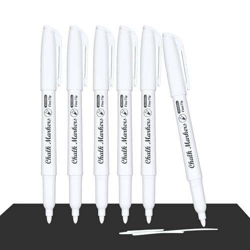 Yedtreg White Chalk Pen 6 Pack Liquid Chalk Pens for Blackboards Window Glass Chalkboard Fine Tip Dry Erase Chalk Markers (White)