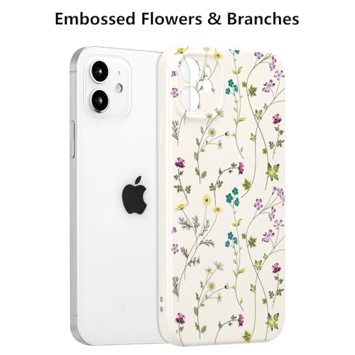 Image of RALEAVO Floral Case for iPhone 12,Cute Flowers Pattern Case,Beige | for iPhone 12 Case with Cute Flower Branch Pattern Design,Pretty Case for Girls Women,Soft Silicone Shockproof Cover