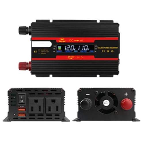 Convertisseur 12V 24V vers 220V 500W noir avec écran LCD et 2 ports USB