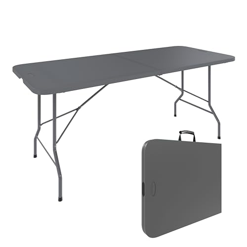 Tavolo Birreria Pieghevole in Resina Dura Soluzione Pratica Terrazzo Campeggio Giardino Set Facile Trasporto Con Maniglia Adatto a Fiere Sagre Rettangolare Dimensioni 180 x 74 x 74 Cm Grigio Scuro