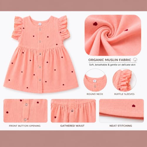Image of Lilimi Toddler Baby Girl Cotton Muslin Dress, Breathable Flutter Sleeve Button-Front Cute Frocks