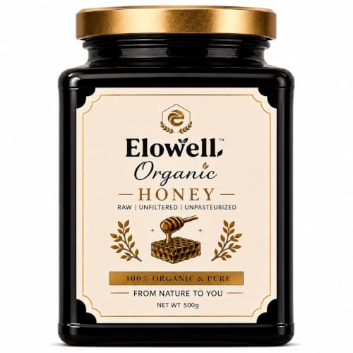 Image of ELOWELL Raw Organic Honey (500g) - Pure Honey, Unprocessed, 100% Natural | Own Farm Sourced | Natural Ingredients | Antioxidants | Supports Immunity | No Added Sugar | Premium Storage | Daily Wellness