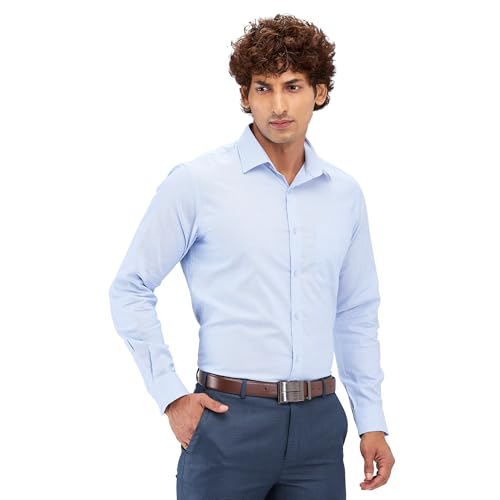 Image of Raymond Men's Slim Fit Structure Pattern Pure Cotton Semi Cut Away Collar Full Sleeve Formal Shirt