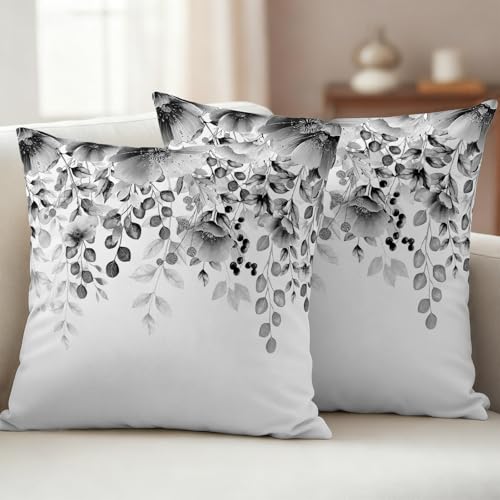 Grey Tulip Eucalyptus Outdoor Pillow Covers 26x26 Set of 2,