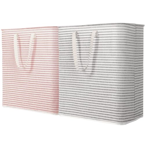 Image of Lifewit 2 Pack Laundry Basket 100L Each, Collapsible Clothes Hamper with Reinforced Handles, Freestanding Waterproof Design for Bedroom and Laundry Room, Grey&Pink 200L Total