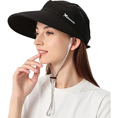 Sun Hats for Women, 2 in 1 Zip-Off Uv Protection Beach Hat for Women, Wide Brim Ponytail Fishing Golf Hat Summer Foldable Sun Visors Black Cover