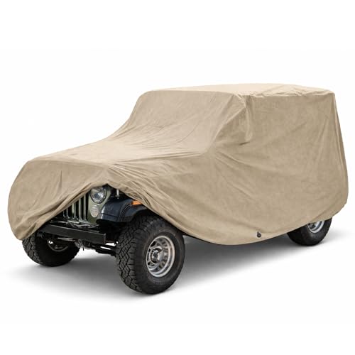 Formosa Covers - All Season All Weather Cover for Jeep-Jeep Wrangler, CJ5, CJ7, TJ Vehicle Cover Tarp Fits 1976-2006 Models, Rain Dust Sun Snow Scratch Protection (Taupe)
