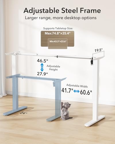 HUANUO Standing Desk Frame with 220lbs Powerful Brushless Motor, Thick T-Shaped Adjustable Desk Legs Made of Automotive-Grade Steel, for Max 75″ x 35″ Desktop, for Home Office, White Frame Only