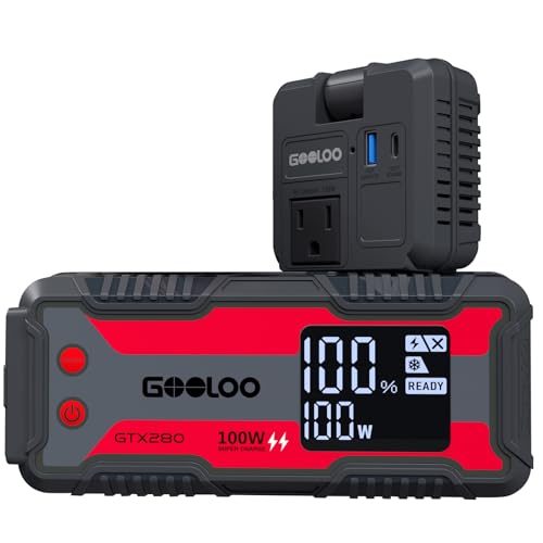 GOOLOO Portable Power Station - 280Wh Outdoor Generator with 110V/120W Detachable AC Outlet, 3000A Jump Starter Function, PD100W Fast-Charging and LED Flashlight for CPAP, Travel, Blackout Emergency