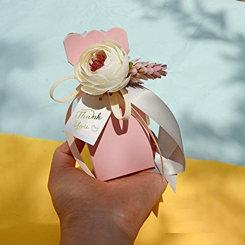 Amoleya Favor Boxes,Pack Of 20 Pcs Diy Wedding Favors Candy Boxes With Ribbon And Flower For Engagement, Bridal Shower Party, Princess Pink #TOP3