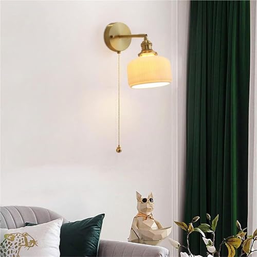 Aplique de pared de cerámica acanalada con interruptor de cordón estilo retro para dormitorio 5