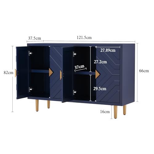 HOLTICO Sideboard with 4 Doors and Shelves, Buffet Table Storage Cabinet Morden Kitchen Cupboard for Kitchen, Living Room, Dining Room, Hallway,Blue - Image 2