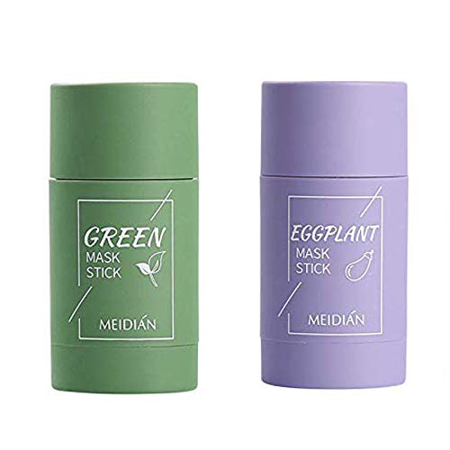 2 PCS Green Tea/Eggplant Purifying Clay Stick Mask, Face Moisturizes Oil Control, Deep Clean Pore, Improves Skin,for Men Women All Skin Types