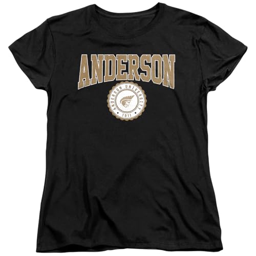 LOGOVISION Anderson University Collegiate Seal Women's T Shirt, Black, Large