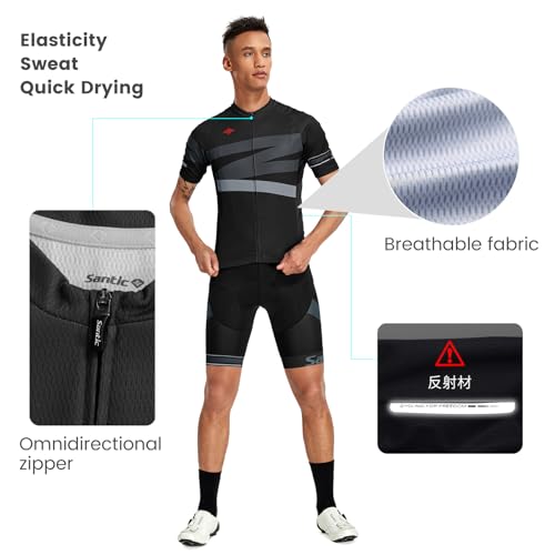 Santic Conjunto masculino de jérsei de ciclismo com short acolchoado 4D de manga curta secagem rápid