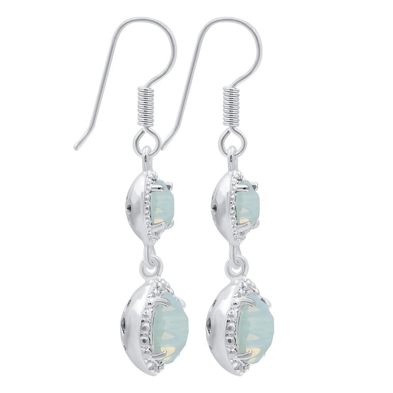 Boucles d'oreilles pendantes argent 925 opale pierre de naissance - 2