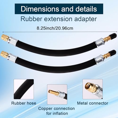Image of BOXOB Tire Valve Stem Extension Set, 2pcs 8.25in Flexible Tyre Valve Extenders with 45 Degree Brass Stem Extension Hose Adapters for Car RV Truck Motorcycle Bike