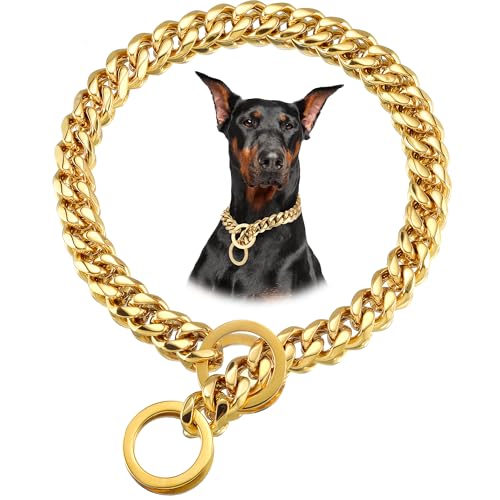 Stainless Steel Dog Choke Chain Collar for Small Medium Large Dogs -Anti-Chew Neck Collar (12” to 24”) - Heavy Duty Training Collar for Walking, Outdoor Use(Gold, 12") -  Fas Plus