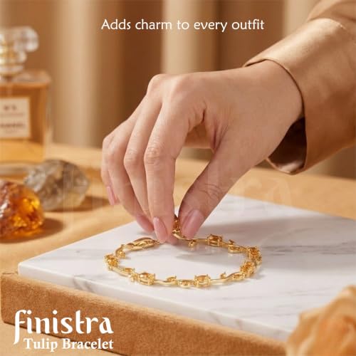 Image of finistra Tulip Bracelet for Women Stylish | Gold Plated Crystal Floral Jewellery | Adjustable Chain for Women & Girls Stylish | Elegant Tulip Bracelet for Women, Party & Daily Wear Accessory