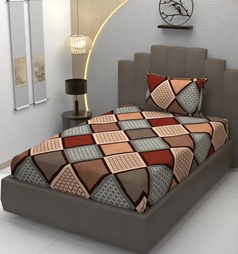 Image of Premium Heavy Cotton Flat Bedsheets with 1 King Size Pillow Covers | Single Bed 350 TC | 60 x 90 Inch Single Size Flat | :- Multi Box
