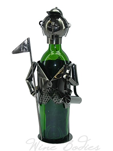 WINE BODIES Player with Golf Club Metal Wine Bottle Holder, Charcoal