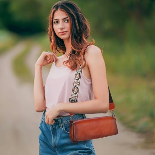 Iswee Leather Purses for Women Crossbody Bag Vintage Flap Saddle Purse Zipper Women’s Shoulder Handbags with 3 Straps2