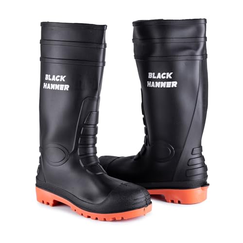 Black Hammer Mens Waterproof Steel Toe Cap Wellies with Steel Midsole Wellington Boots S5 SRC 99883