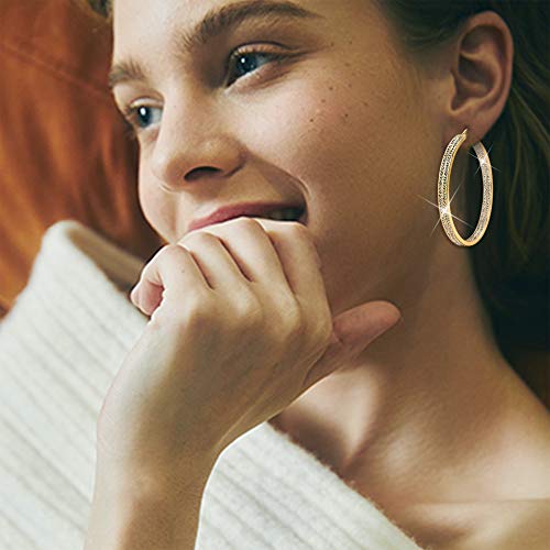 Jstyle Women's Stainless Steel Pierced Large Hoop Earrings With Rhinestone Yellow #TOP4