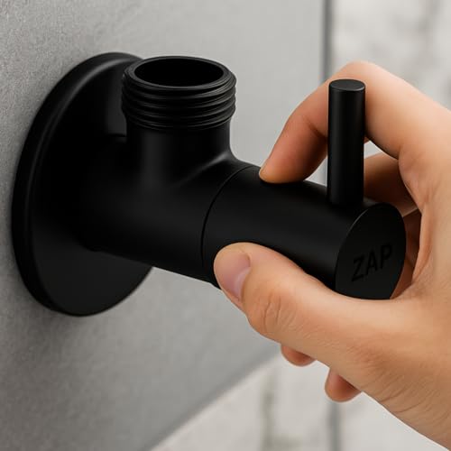 Image of ZAP Solid Brass Angle Valves in Matte Black - Pack of 4 | Includes Wall Flange | Suitable for Tap, Jet Spray, Shower & Geyser