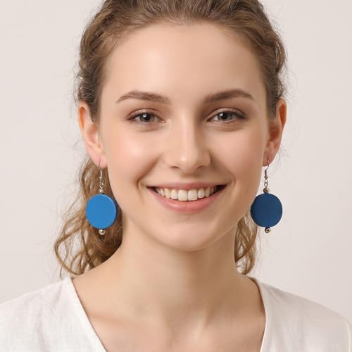 Boucles d'oreilles pendantes en bois bleu foncé 30 mm chic