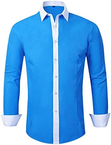 SWISSWELL Mens Blue Dress Shirt Long Sleeve Slim Fit Youth Button Down Up Shirts Tuxedo Business Casual Lapel Shirts Medium
