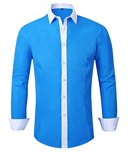 Swisswell Mens Blue Dress Shirt Long Sleeve Slim Fit Youth Button Down Up Shirts Tuxedo Business Casual Lapel Shirts Medium #TOP7