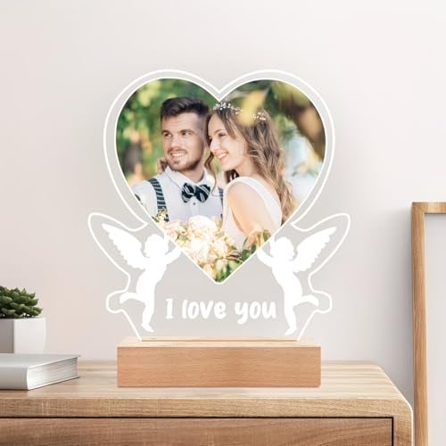 Image of SNAPTRAP Personalized LED Acrylic Photo Lamp with Customized Photo | Romantic Couple Night Light Gift for Girlfriend Boyfriend Wife Husband Fiance Anniversary Wedding Valentines Day Gift