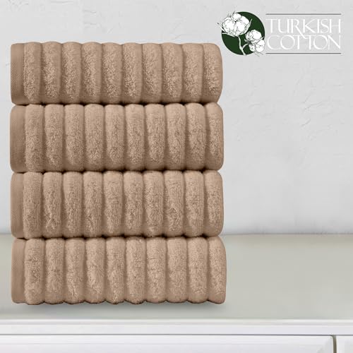Image of Elegant Comfort Luxury 100% Turkish Cotton Corduroy Ribbed 4 Pack Hand Towel Set 16 x 28 Inch - Absorbent, Super Soft, Quick Dry, Premium Towels for Bathroom, Gym, Spa and Hotel Use, Taupe