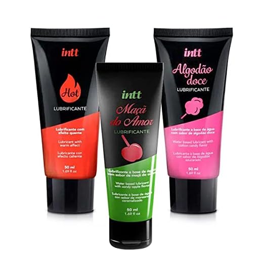 Kit 3 Lubrificantes Gel Intt Hot Morango Esquenta Maçã do Amor e Algodão Doce Sabor Base d'água Deslizante Simulação de Lubrificação Natural 50 ml