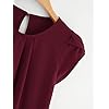 Milumia Womens Casual Round Neck Basic Pleated Top Shirt Curved Keyhole Back Blouse (Burgundy, Large, Cap Sleeve)