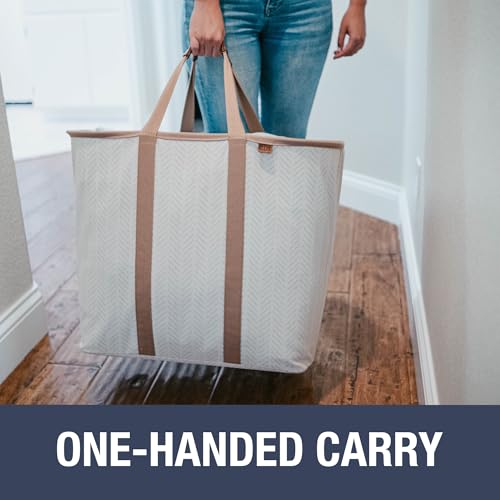 CleverMade Collapsible Laundry Caddy – Foldable Laundry Hamper & Tote, XXL 64L Pop-Up Laundry Basket with Handles, Space-Saving Laundry Organizer for Home & Travel, 2 Pack - LUXE Cream Herringbone by CleverMade - Image 3