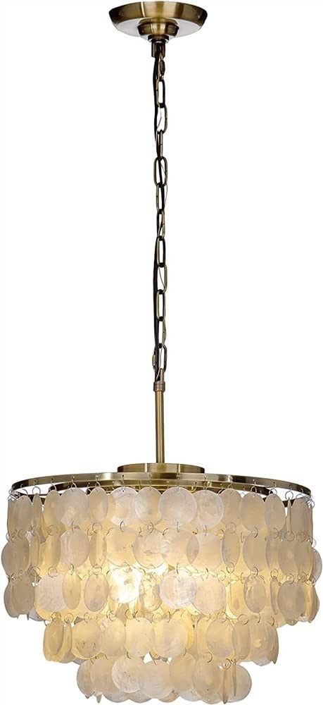 HXYSXHJUO Chandelier 3-Light Tiered Coastal Seashell Pendant Light Antique Flush Mount Ceiling Hanging Lamp Round Lighting Fixture for Living Room, Bedroom, Foyer
