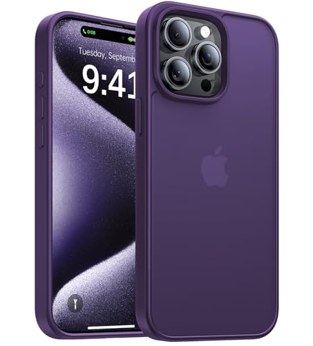 KCQNine for iPhone 15 Pro Max Case[Military-Grade Drop Protection][Anti-Yellowing] Shockproof Protective Translucent Matte Cover for iPhone 15 Pro Max Phone Case,Dark Purple