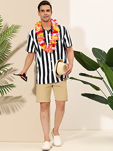 Lars Amadeus Men's Stripe Shirt Short Sleeved Color Block Button Down Beach Shirt3