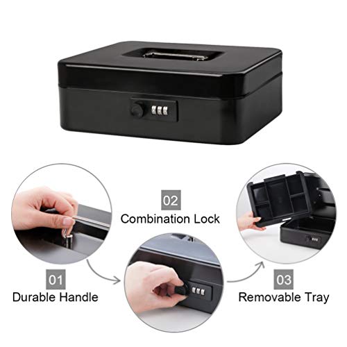 Masmartox Cash Box with 5 Money Tray and Combination Lock, Black-Security Lock Box with Carrying Handle