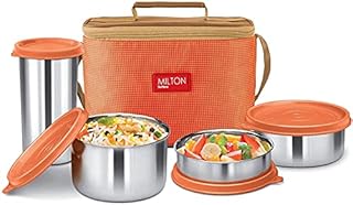 MILTON Delicious Combo Lunch Box Set Soft Insulated Tiffin Box (3 Stainless Steel Round containers,BPA Free, Snack Box with Bag, Leak-Proof, Easy to Carry| Set of 4, Orange