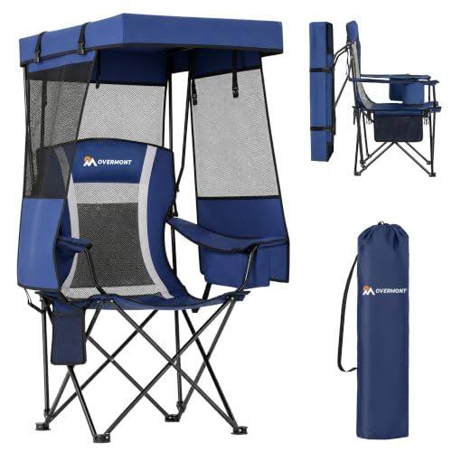 Overmont Camping Chair with Canopy - Folding Chair with Adjustable Sunshade