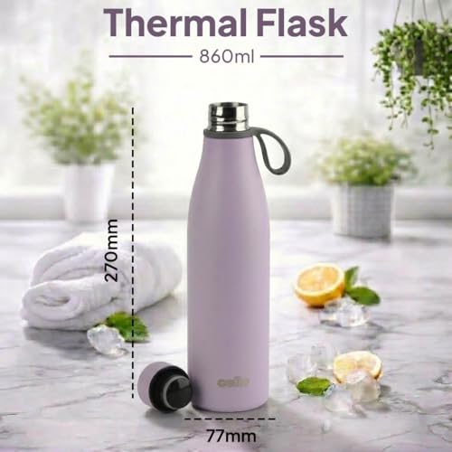 Image of CELLO Duro Oxy Stainless Steel Flask 900ml Purple | Easy to Pour & Fill, Spill Proof Leakproof Vacuum Insulated Hot and Cold Thermos Water Bottle for School College Office Gym Trekking Biking & Travel